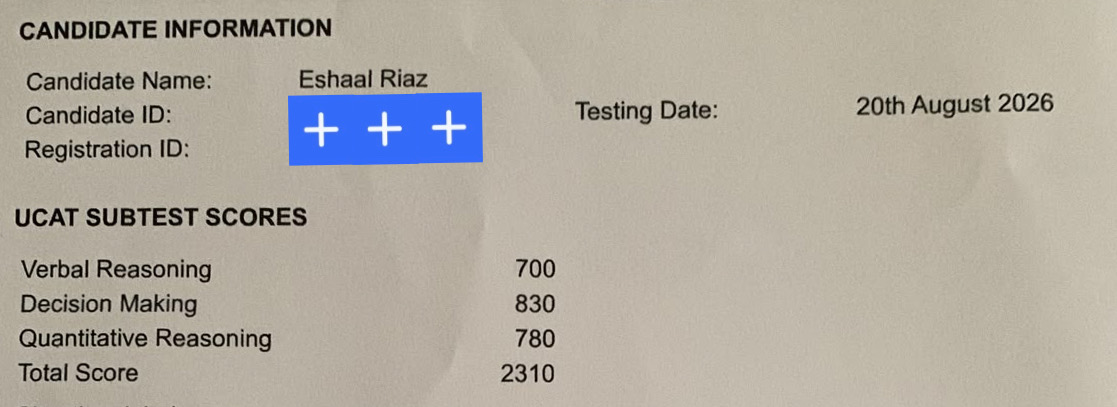 Eshaal - 3-week MAX's UCAT score